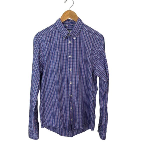 ETON Mens Button Down Shirt Plaid Check Slim Large 42 Pocket 100% Cotton Blue‎ - Picture 1 of 8